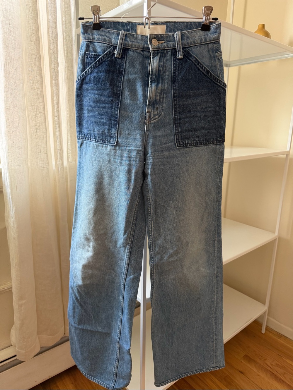 MOTHER Two-Tone Blue Flare Wide-Leg Jeans